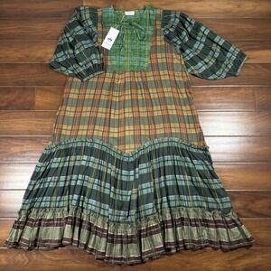 Talisman Women's Size Small Highlands Check Plaid Sabrina Relaxed Midi Dress